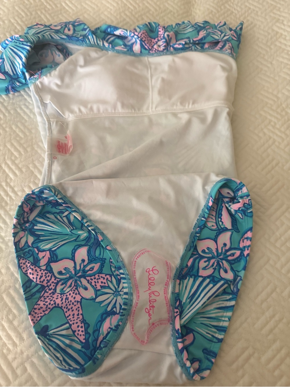Lilly Pulitzer women’s Blue & Pink Ruffle One-Piece Swimsuit - Picture 4 of 5